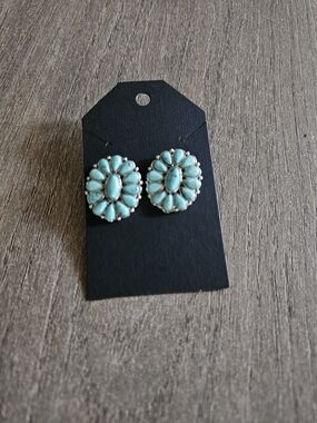 Turquoise Floral Cluster Stud Fashion Earrings-NWOT